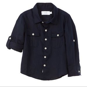 Onia Kids Garret Linen Woven Shirt in Deep Navy, NWT